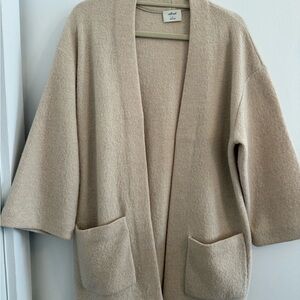 Wilfred Neutral Beige Open-Front Pocket Wool-Blend Cardigan